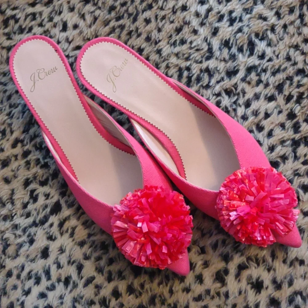 J. Crew Sophia Mule w/Rafia Pom Pom Sz. 9
